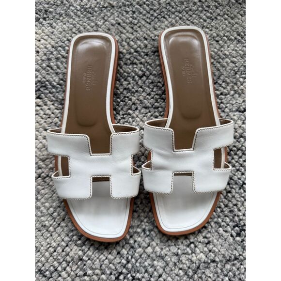 Hermes Oran White 37 Leather Sandals - Picture 2 of 6